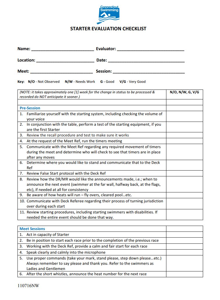 Starter Evaluation Checklist